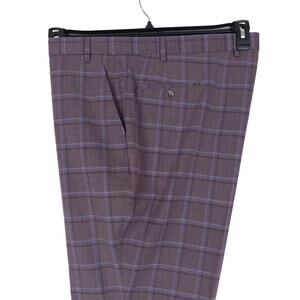 Tayion Mens Classic Fit Suit Pant 44x32 Lavender Purple Windowpane Plaid Stretch